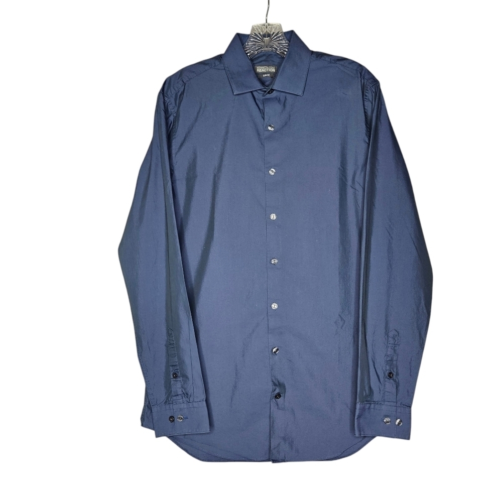 Kenneth Cole Reaction blue slim fit wrinkle free button front long sleeve shirt